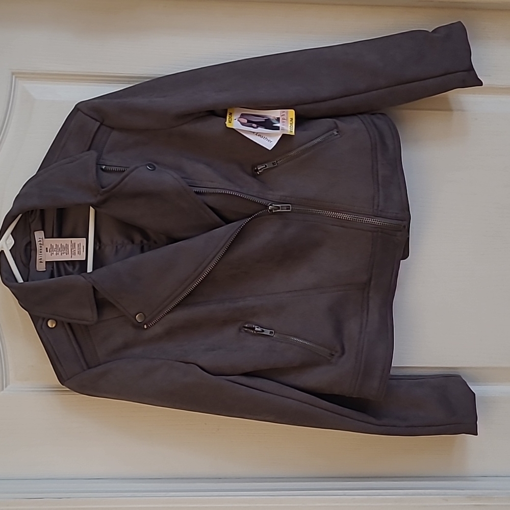 NWT Philosophy Charcoal Grey Faux Suede Fully Lined Moto Jacket - Picture 3 of 11